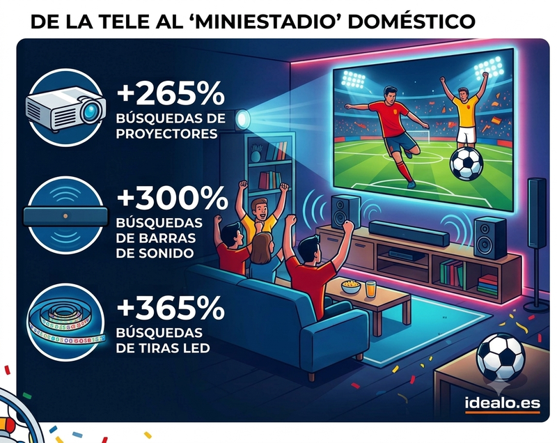 Las victorias de España llevan el Mundial al salón: las búsquedas de proyectores crecen un 265%