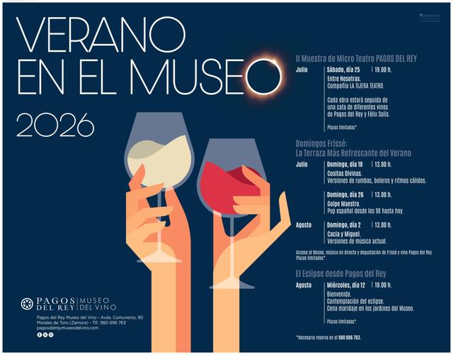 El Museo del Vino Pagos del Rey presenta su programación cultural para este verano con microteatro, los domingos Frissé y enoturismo en torno al eclipse del 12 de agosto
